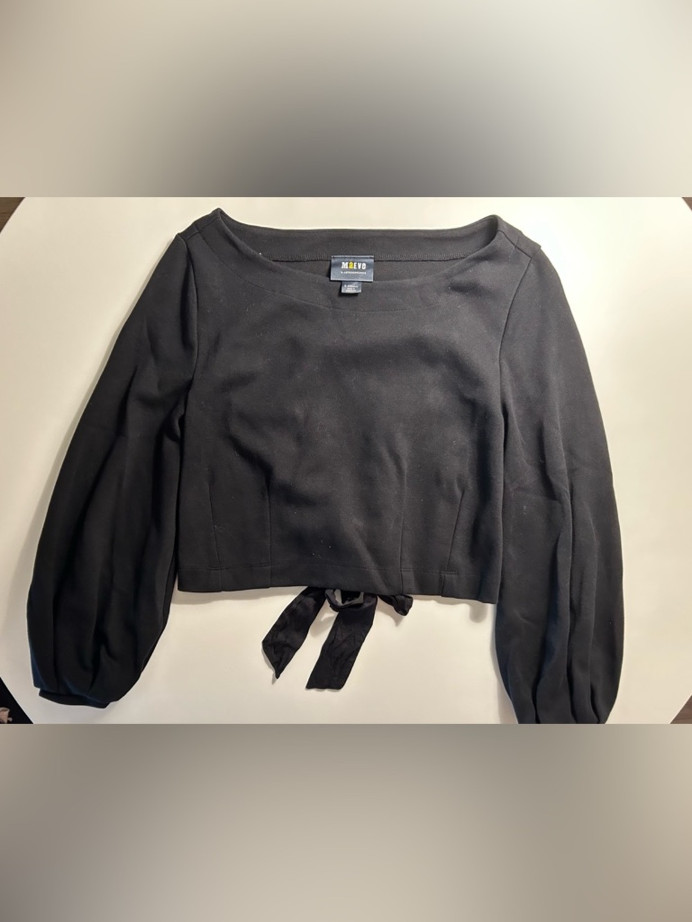 Anthropologie Maeve Black Long-Sleeve Tie-Back Sweater Top